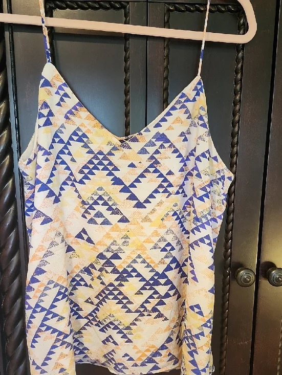 Banana Republic Blue and White Geometric Print Cami with Yellow Accents - Picture 5 of 5
